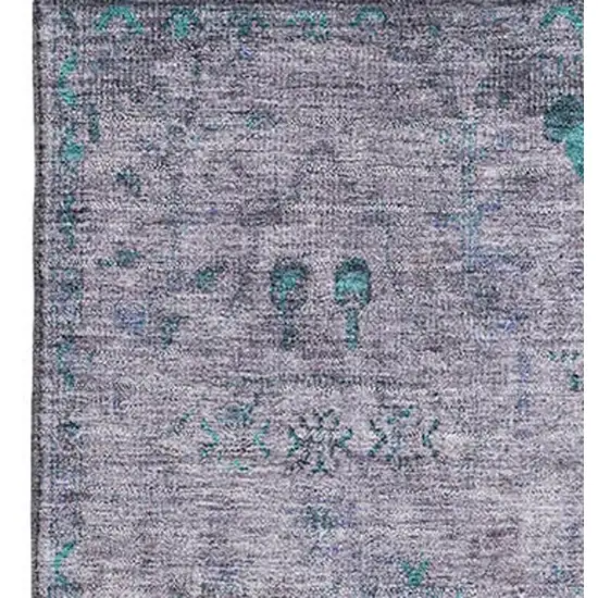 Lavender And Teal Oriental Washable Area Rug With UV Protection Photo 4