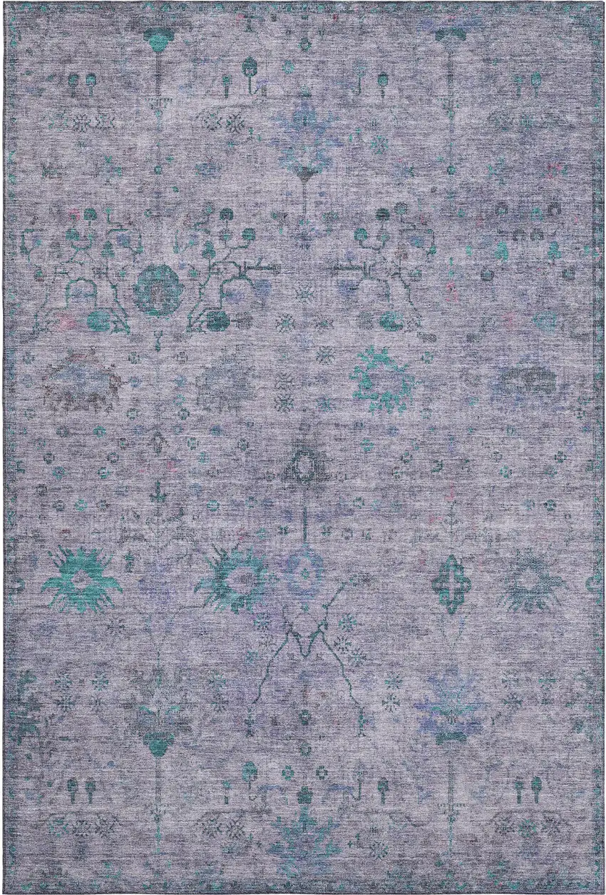 Lavender And Teal Oriental Washable Area Rug With UV Protection Photo 1