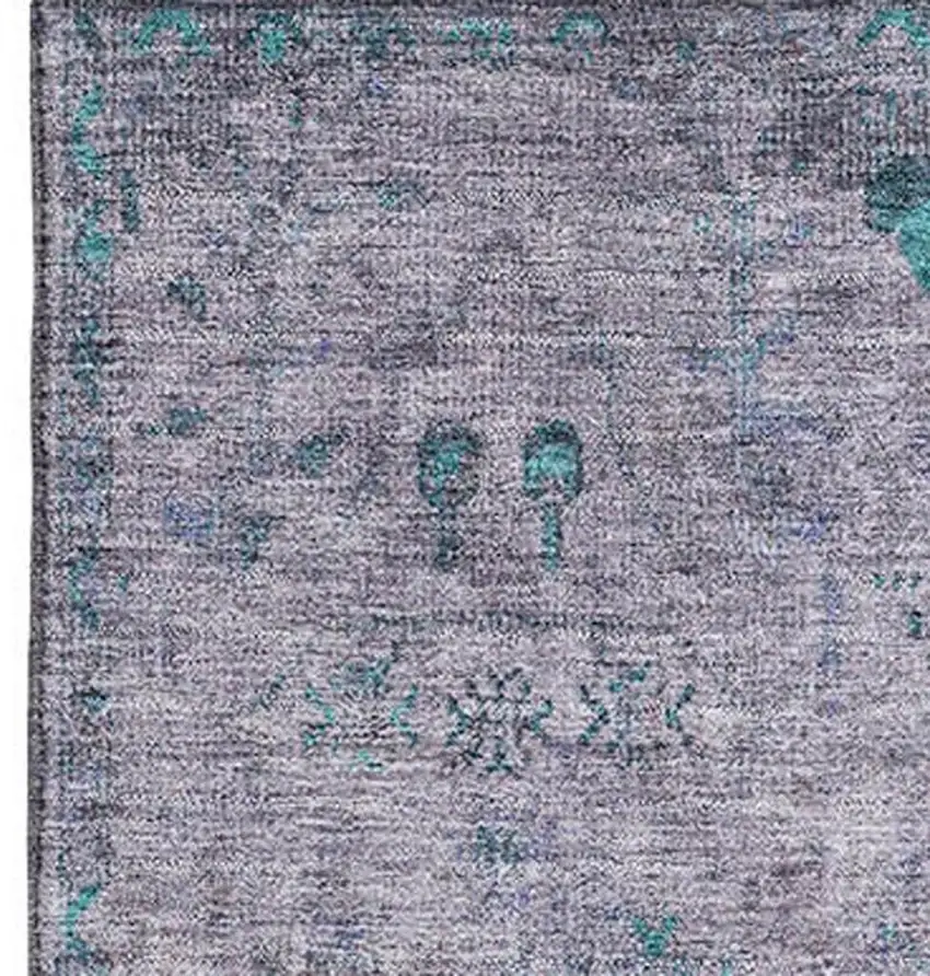 Lavender And Teal Oriental Washable Area Rug With UV Protection Photo 4