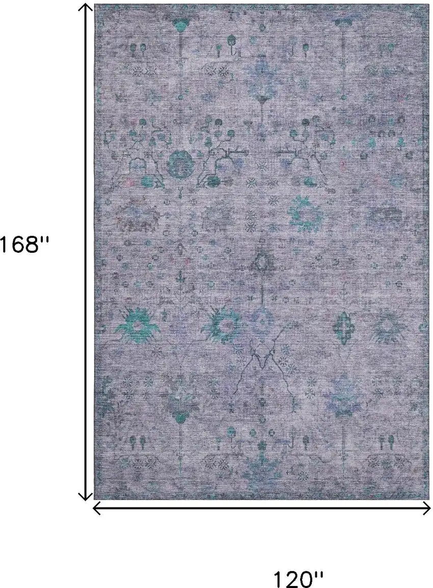 Lavender And Teal Oriental Washable Area Rug With UV Protection Photo 9