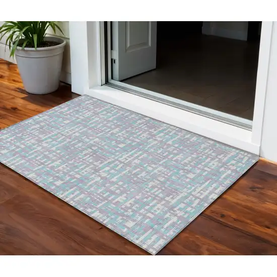 Lavender Aqua And Beige Abstract Washable Indoor Outdoor Area Rug Photo 1