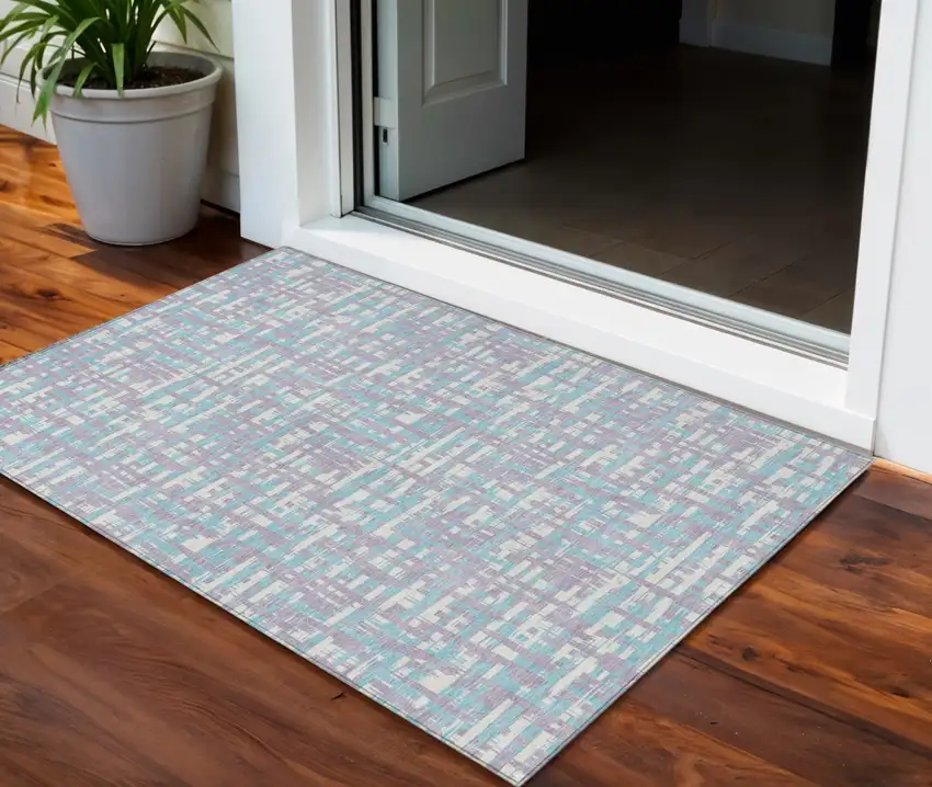 Lavender Aqua And Beige Abstract Washable Indoor Outdoor Area Rug Photo 1