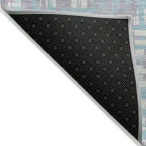 Photo of Lavender Aqua And Beige Abstract Washable Indoor Outdoor Area Rug