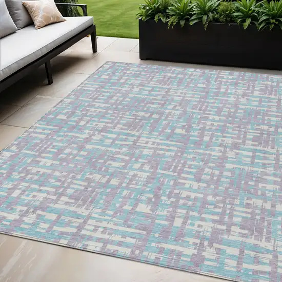 Lavender Aqua And Beige Abstract Washable Indoor Outdoor Area Rug Photo 1