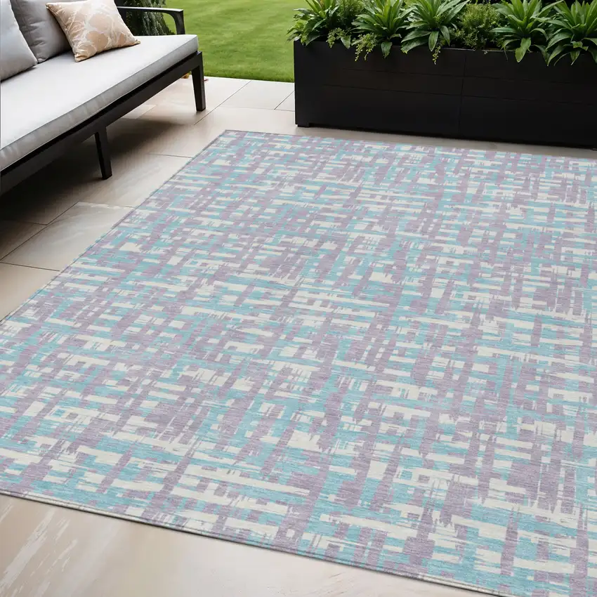 Lavender Aqua And Beige Abstract Washable Indoor Outdoor Area Rug Photo 1