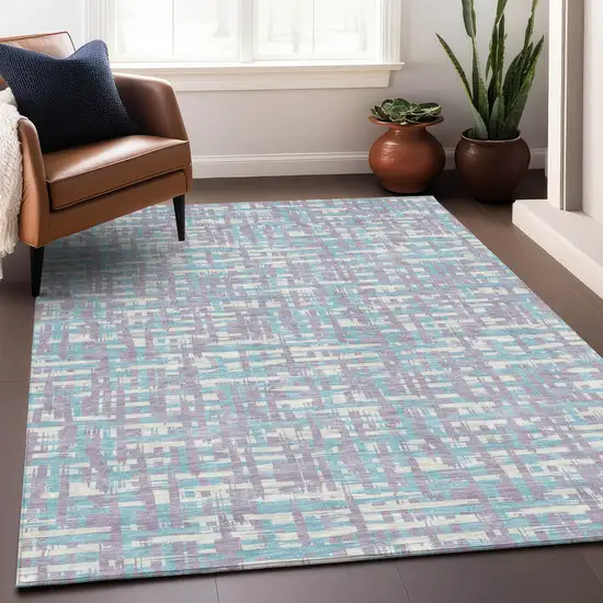 Lavender Aqua And Beige Abstract Washable Indoor Outdoor Area Rug Photo 9