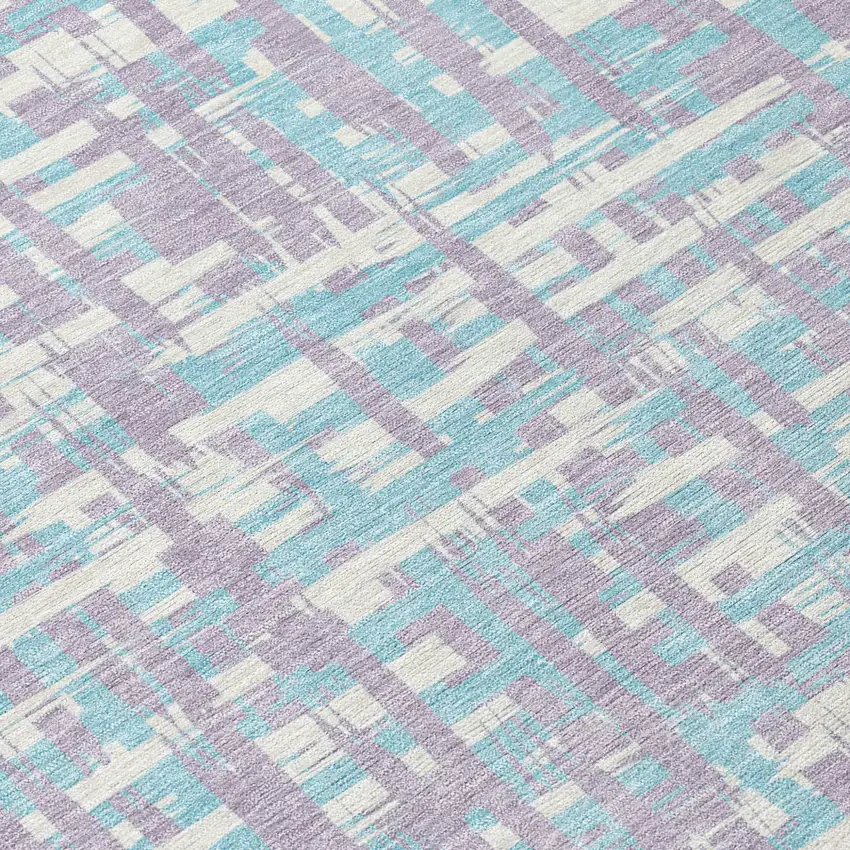 Lavender Aqua And Beige Abstract Washable Indoor Outdoor Area Rug Photo 5
