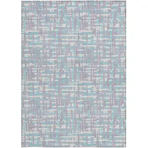 Photo of Lavender Aqua And Beige Abstract Washable Indoor Outdoor Area Rug