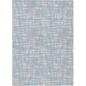 Photo of Lavender Aqua And Beige Abstract Washable Indoor Outdoor Area Rug