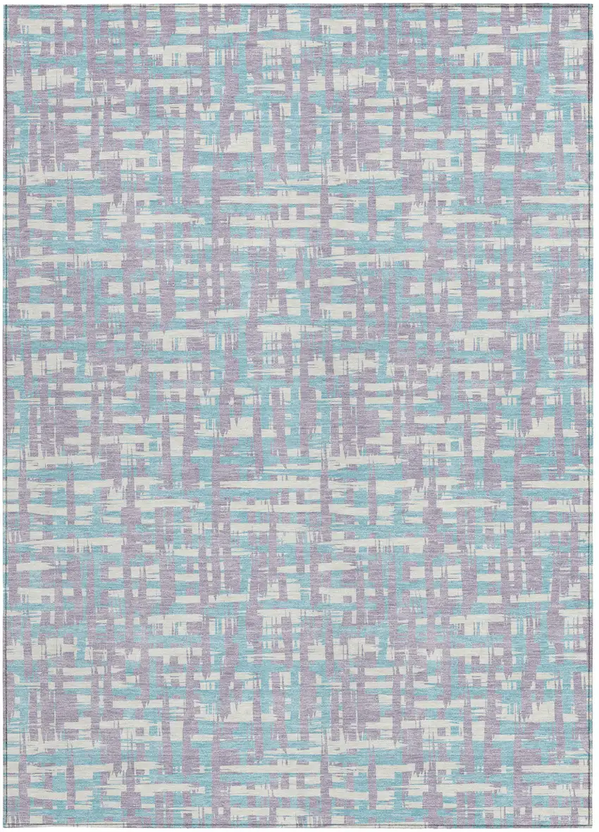 Lavender Aqua And Beige Abstract Washable Indoor Outdoor Area Rug Photo 6