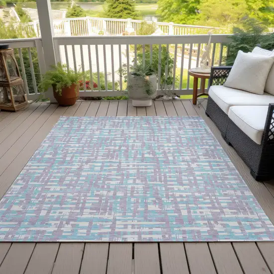 Lavender Aqua And Beige Abstract Washable Indoor Outdoor Area Rug Photo 7