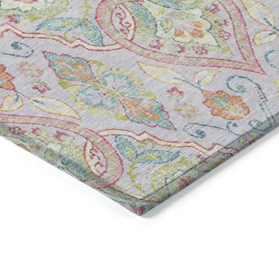 Lavender Artichoke Green And Pink Ogee Washable Indoor Outdoor Area Rug Photo 4