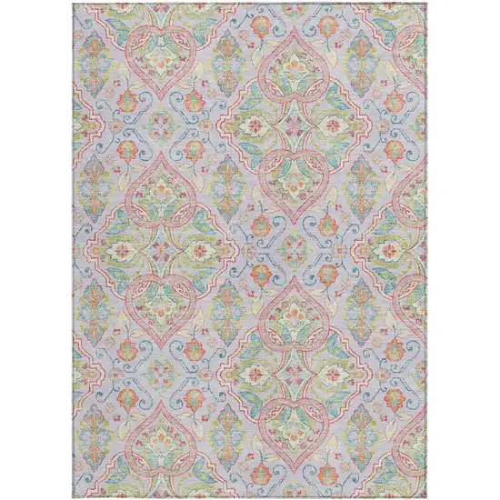 Lavender Artichoke Green And Pink Ogee Washable Indoor Outdoor Area Rug Photo 3