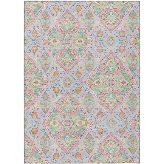 Lavender Artichoke Green And Pink Ogee Washable Indoor Outdoor Area Rug Photo 1