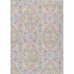 Photo of Lavender Artichoke Green And Pink Ogee Washable Indoor Outdoor Area Rug
