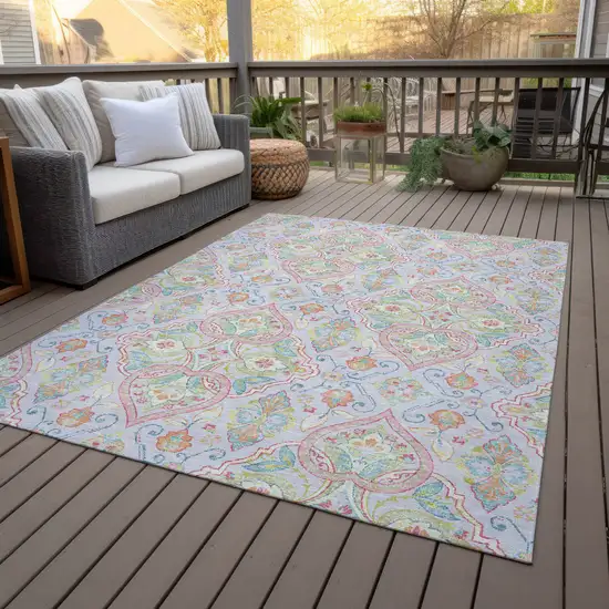 Lavender Artichoke Green And Pink Ogee Washable Indoor Outdoor Area Rug Photo 8
