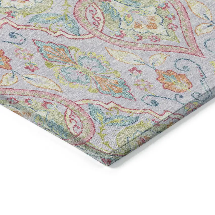 Lavender Artichoke Green And Pink Ogee Washable Indoor Outdoor Area Rug Photo 3
