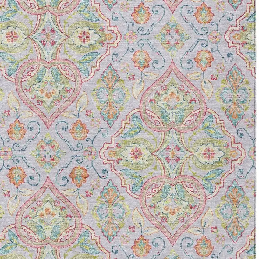 Lavender Artichoke Green And Pink Ogee Washable Indoor Outdoor Area Rug Photo 5