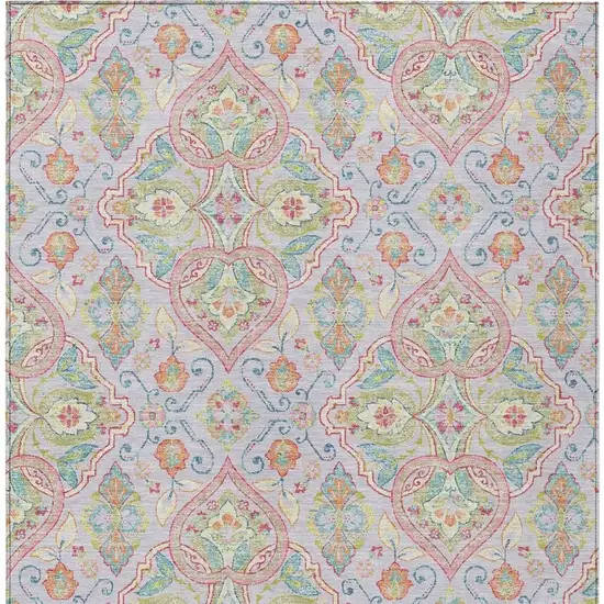 Lavender Artichoke Green And Pink Ogee Washable Indoor Outdoor Area Rug Photo 4