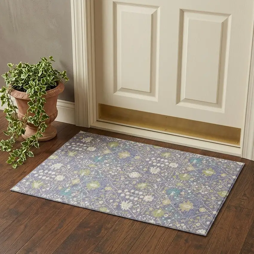 Lavender Beige And Blue Oriental Washable Area Rug With UV Protection Photo 1