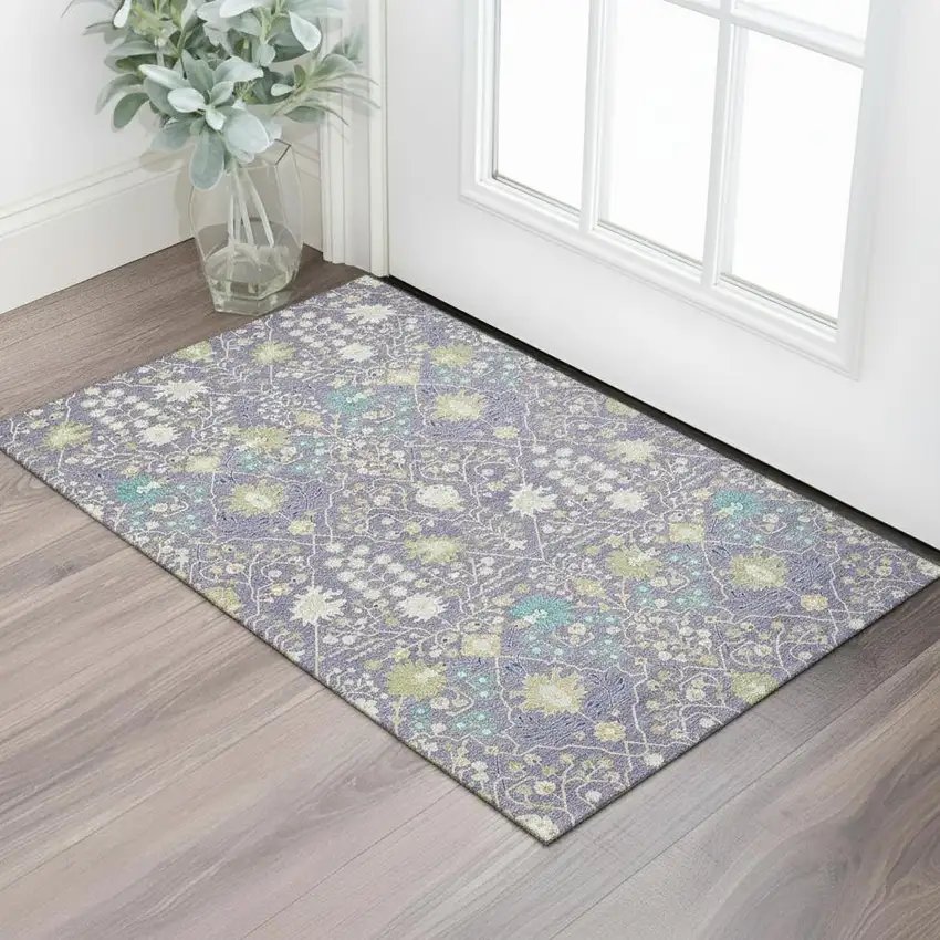 Lavender Beige And Blue Oriental Washable Area Rug With UV Protection Photo 2