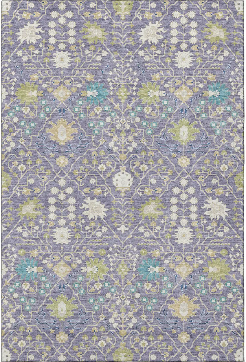 Lavender Beige And Blue Oriental Washable Area Rug With UV Protection Photo 3