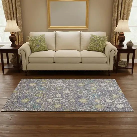 Lavender Beige And Blue Oriental Washable Area Rug With UV Protection Photo 2