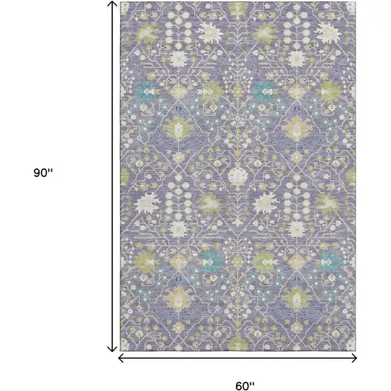 Lavender Beige And Blue Oriental Washable Area Rug With UV Protection Photo 8