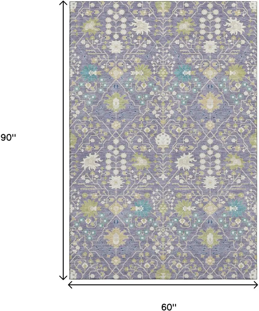 Lavender Beige And Blue Oriental Washable Area Rug With UV Protection Photo 8