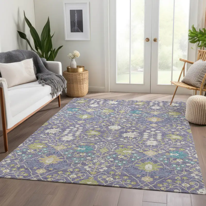 Lavender Beige And Blue Oriental Washable Area Rug With UV Protection Photo 5
