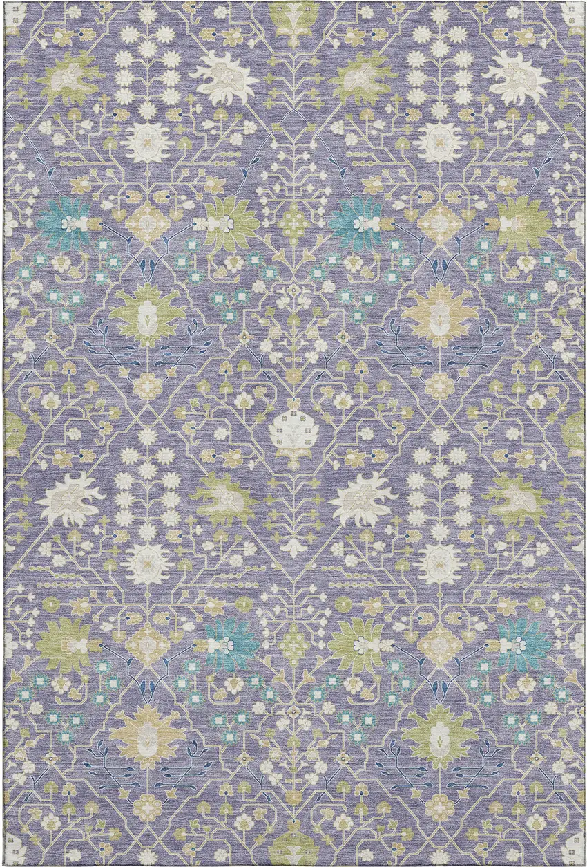 Lavender Beige And Blue Oriental Washable Area Rug With UV Protection Photo 1