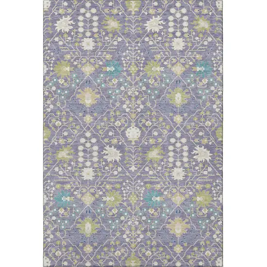 Lavender Beige And Blue Oriental Washable Area Rug With UV Protection Photo 3