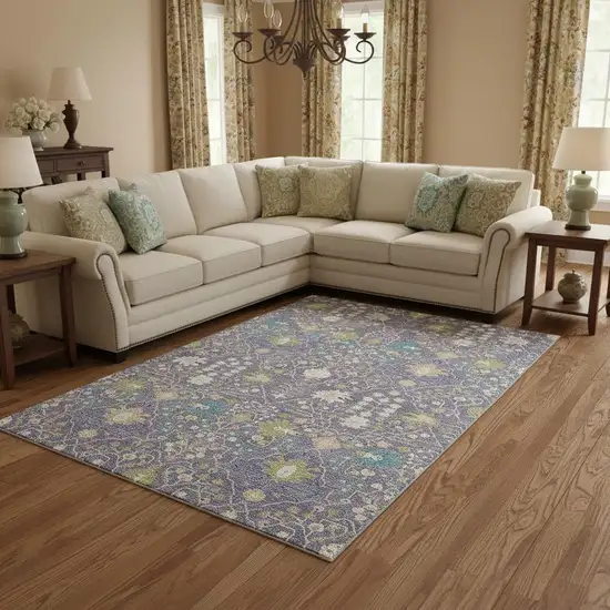 Lavender Beige And Blue Oriental Washable Area Rug With UV Protection Photo 2