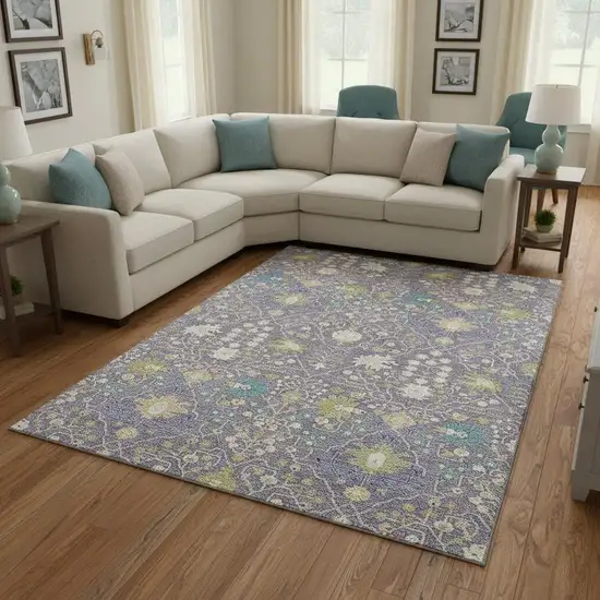 Lavender Beige And Blue Oriental Washable Area Rug With UV Protection Photo 2