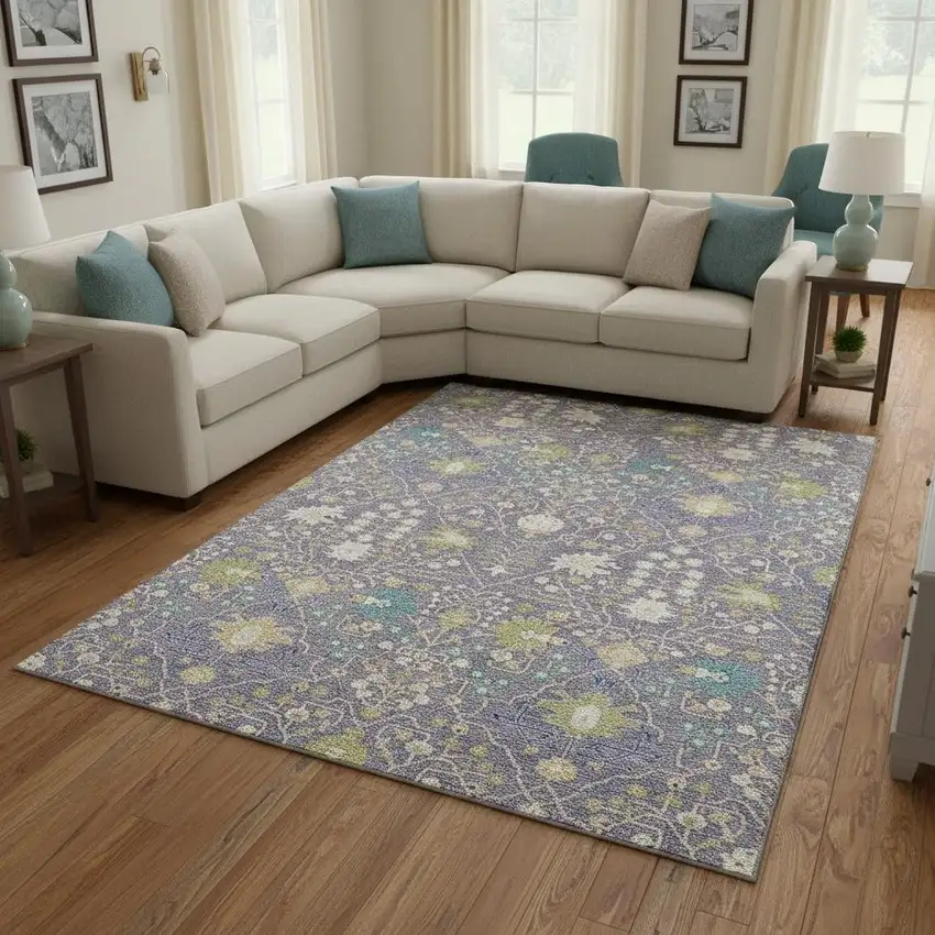 Lavender Beige And Blue Oriental Washable Area Rug With UV Protection Photo 2