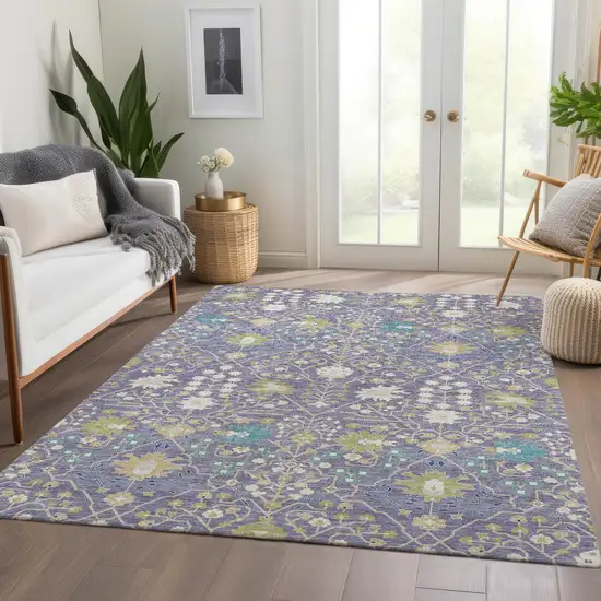 Lavender Beige And Blue Oriental Washable Area Rug With UV Protection Photo 5