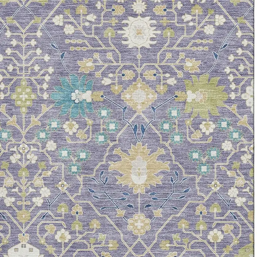 Lavender Beige And Blue Oriental Washable Area Rug With UV Protection Photo 2