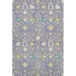 Photo of Lavender Beige And Blue Oriental Washable Area Rug With UV Protection