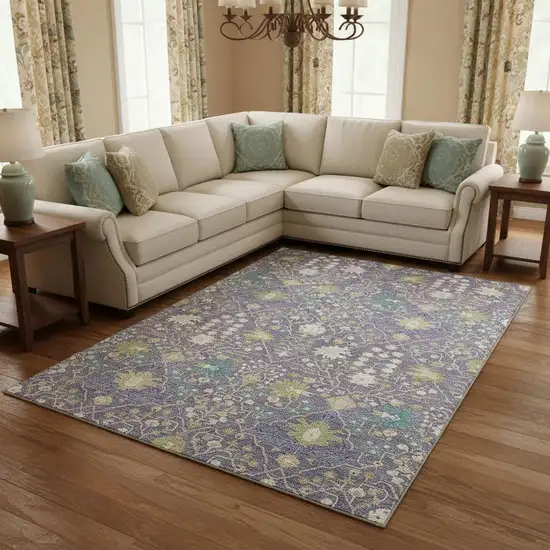 Lavender Beige And Blue Oriental Washable Area Rug With UV Protection Photo 2