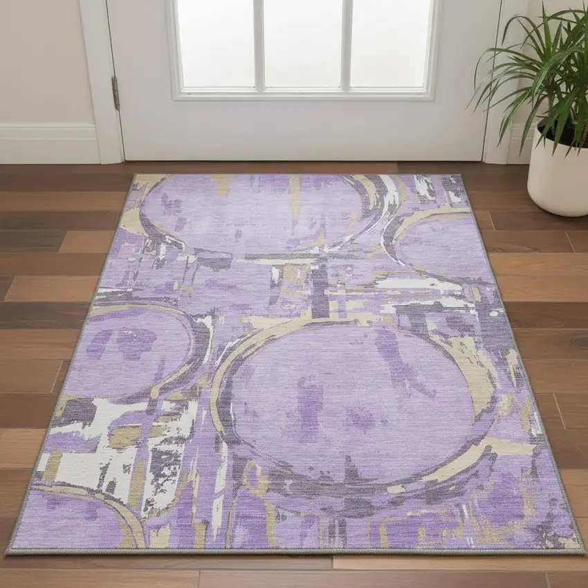 Lavender Beige And Gray Geometric Washable Area Rug With UV Protection Photo 2