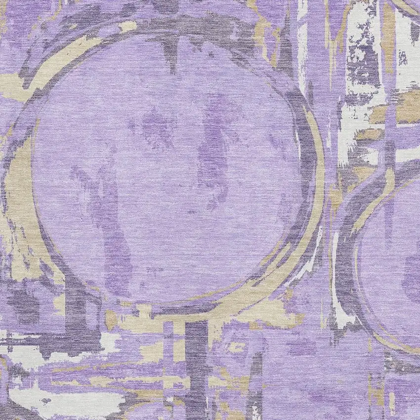 Lavender Beige And Gray Geometric Washable Area Rug With UV Protection Photo 3