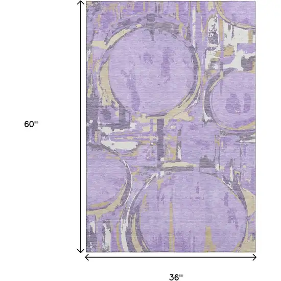 Lavender Beige And Gray Geometric Washable Area Rug With UV Protection Photo 3