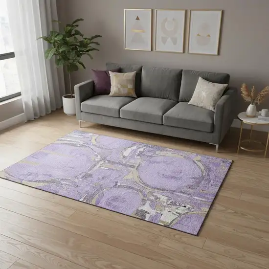 Lavender Beige And Gray Geometric Washable Area Rug With UV Protection Photo 2
