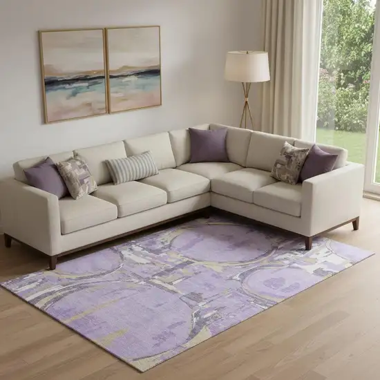 Lavender Beige And Gray Geometric Washable Area Rug With UV Protection Photo 1