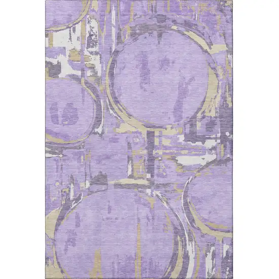 Lavender Beige And Gray Geometric Washable Area Rug With UV Protection Photo 4