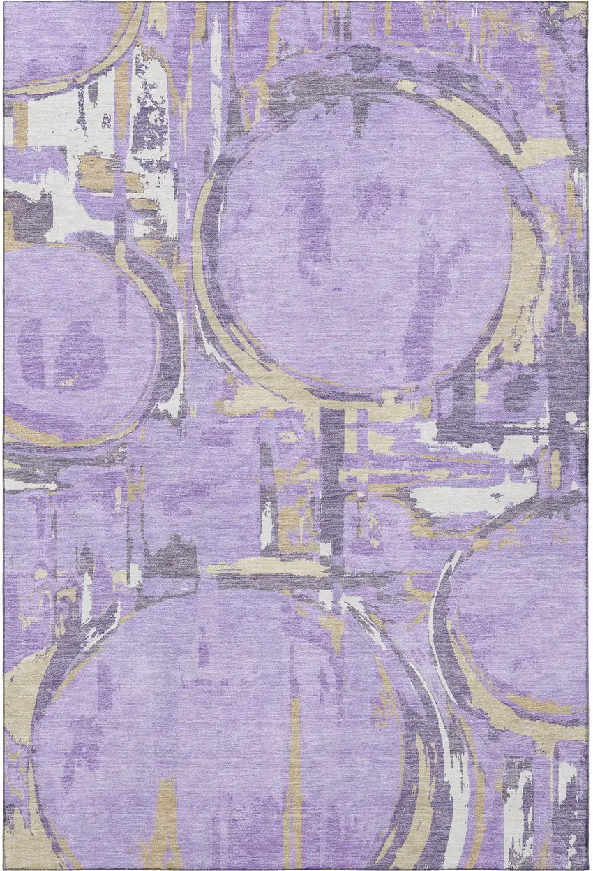 Lavender Beige And Gray Geometric Washable Area Rug With UV Protection Photo 4