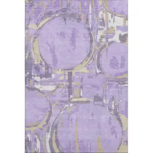 Photo of Lavender Beige And Gray Geometric Washable Area Rug With UV Protection