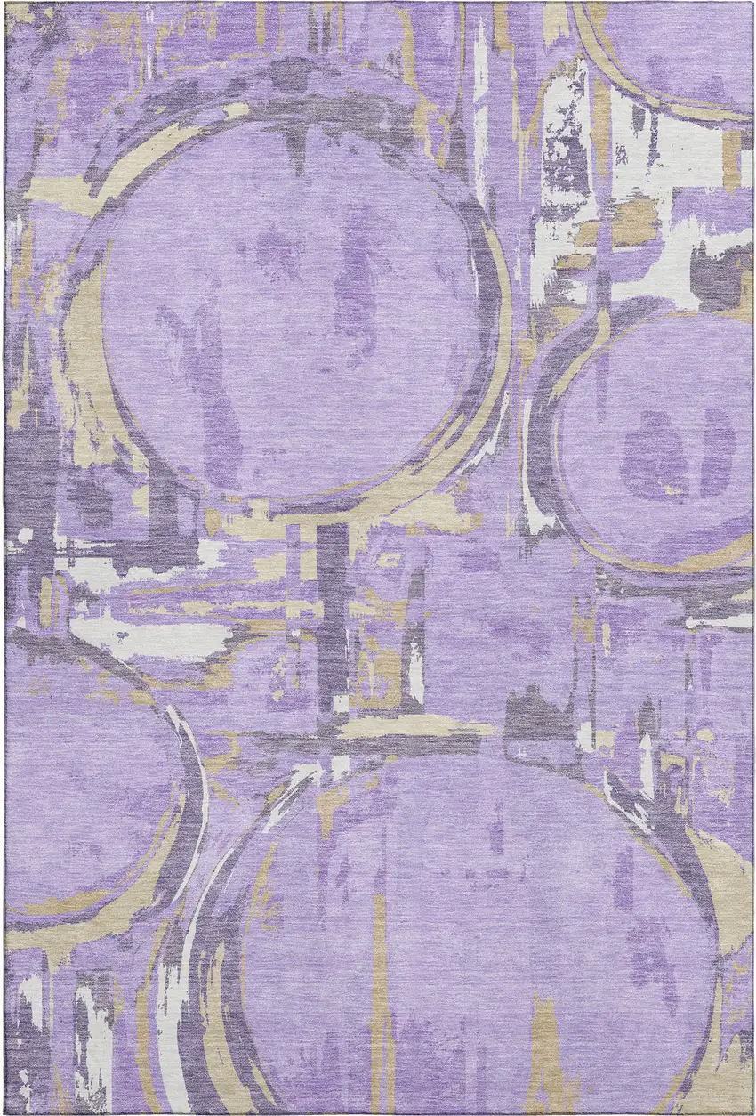 Lavender Beige And Gray Geometric Washable Area Rug With UV Protection Photo 1