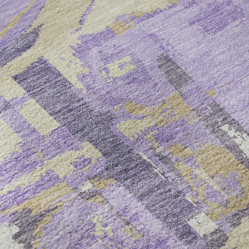 Lavender Beige And Gray Geometric Washable Area Rug With UV Protection Photo 8
