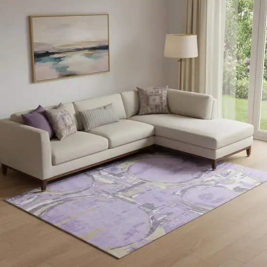 Lavender Beige And Gray Geometric Washable Area Rug With UV Protection Photo 1